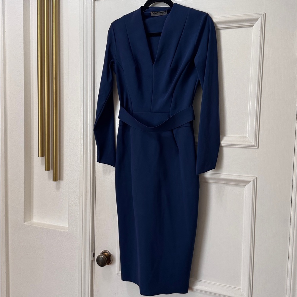 Chiara Boni Le Petite Robe Evalda Long Sleeve Fossil Dress in Navy Blue 44 - Picture 3 of 9